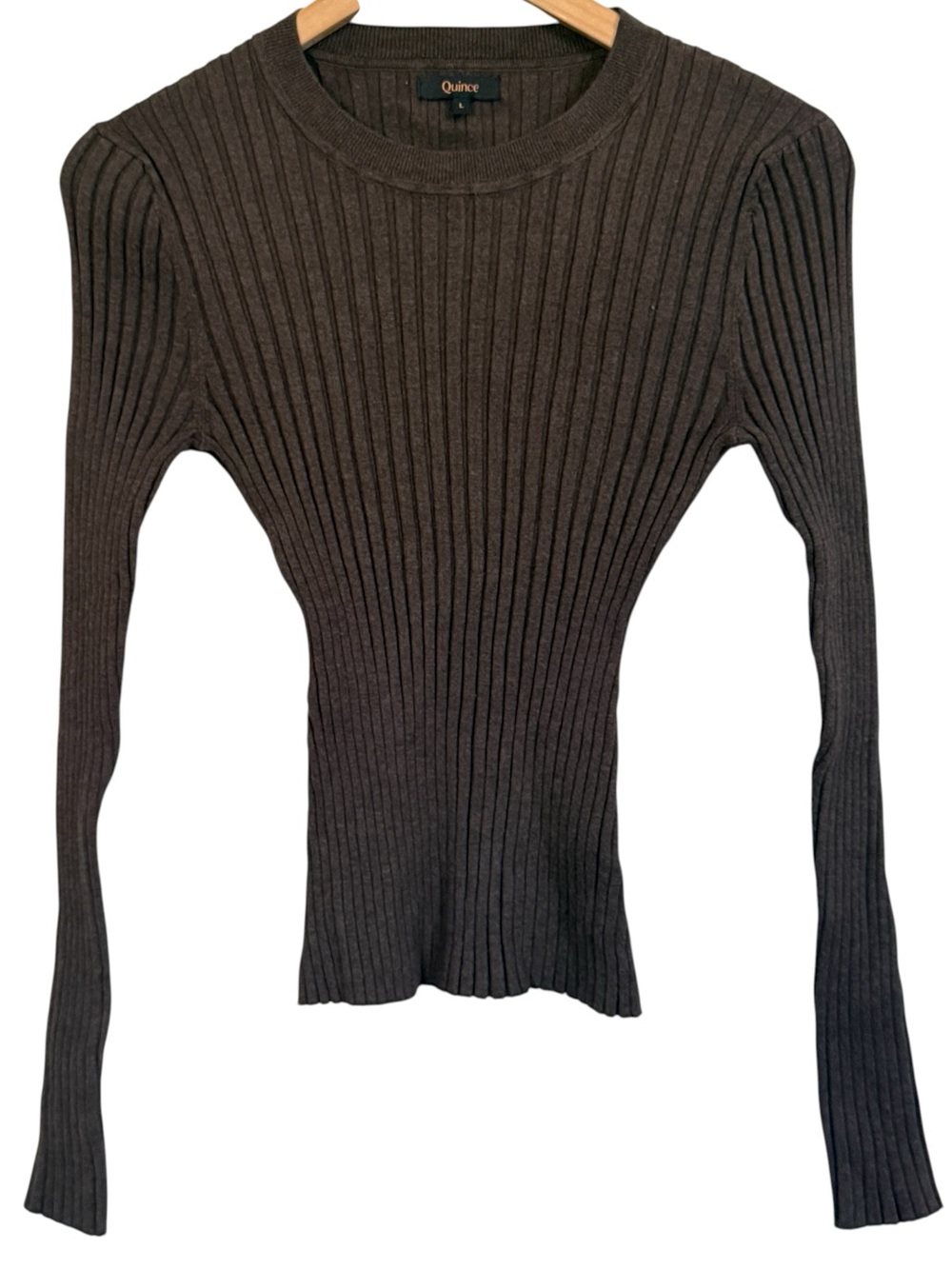 Quince Cotton Cashmere Ribbed Long Sleeve Sweater Mocha Heather Women’s Size L - Picture 3 of 7